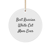 Funny Russian White Cat Mom Gifts, Circle Ornament for Christmas, 'Best Russian White Cat Mom Ever', Durable MDF with High-Gloss Finish, Gifts from Friends to Family - Image 1